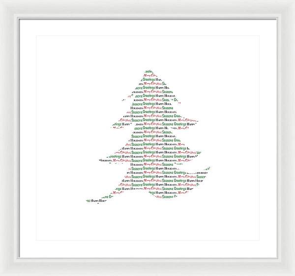 Merry Christmas Tree Text Art - Framed Print