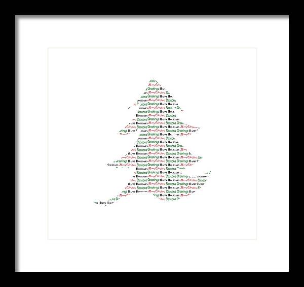 Merry Christmas Tree Text Art - Framed Print