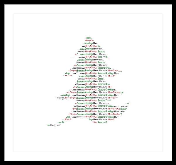 Merry Christmas Tree Text Art - Framed Print