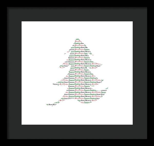 Merry Christmas Tree Text Art - Framed Print
