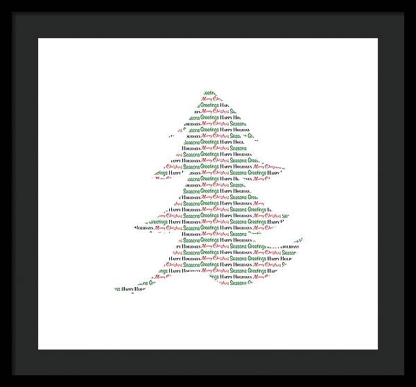 Merry Christmas Tree Text Art - Framed Print