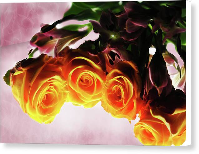 Mini Orange Roses on Pink - Canvas Print