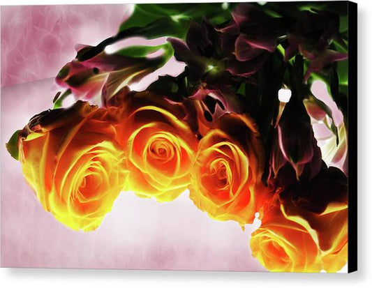 Mini Orange Roses on Pink - Canvas Print