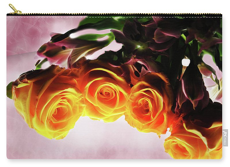Mini Orange Roses on Pink - Carry-All Pouch