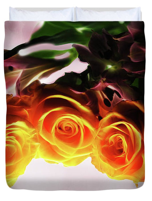 Mini Orange Roses on Pink - Duvet Cover