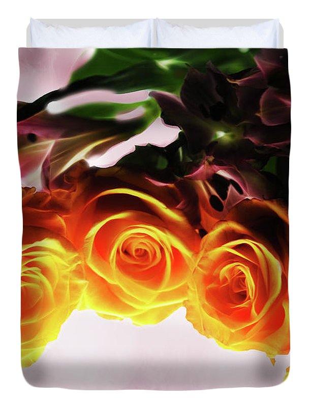 Mini Orange Roses on Pink - Duvet Cover