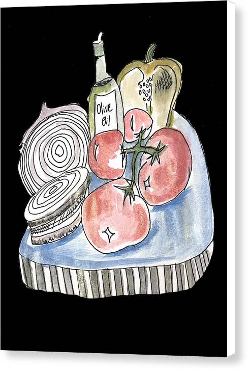 Olive Oil Veg Board Watercolor - Canvas Print