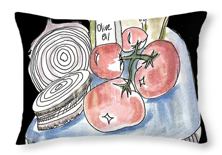 Olive Oil Veg Board Watercolor - Throw Pillow