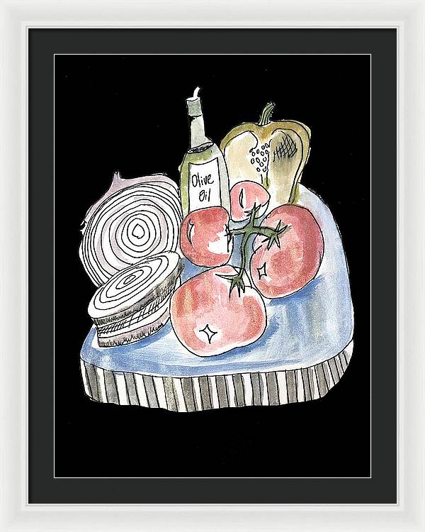 Olive Oil Veg Board Watercolor - Framed Print