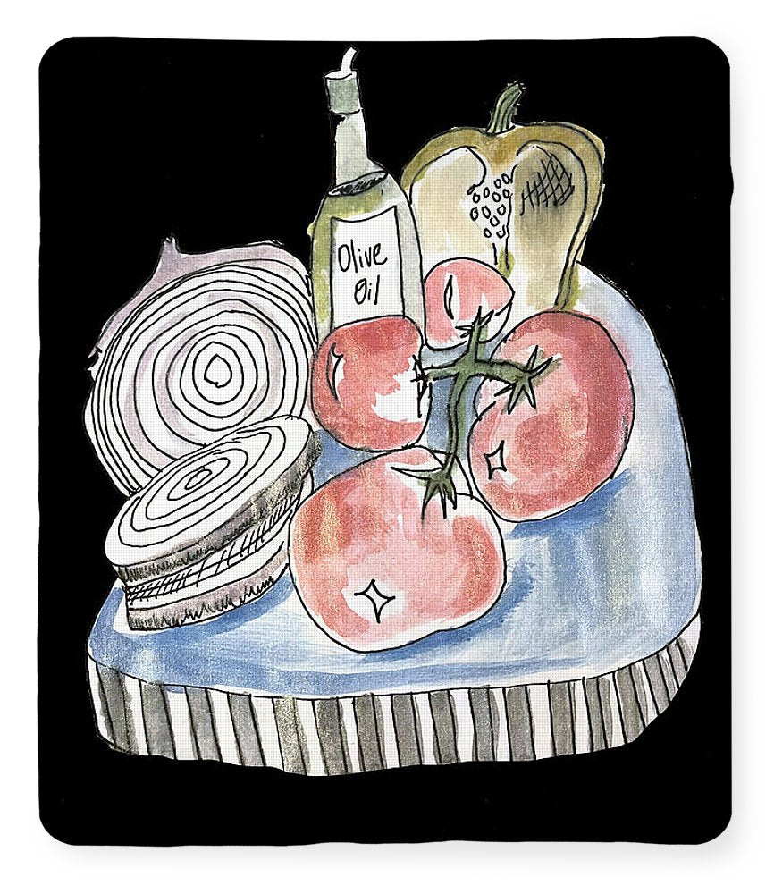 Olive Oil Veg Board Watercolor - Blanket
