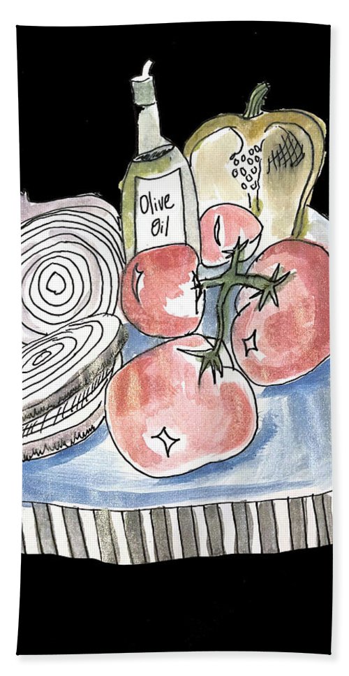 Olive Oil Veg Board Watercolor - Bath Towel