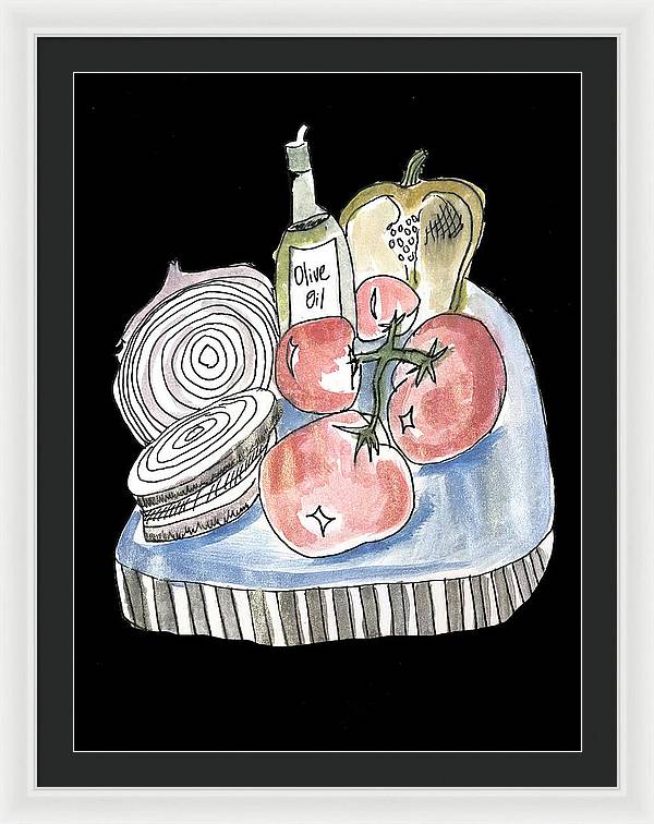 Olive Oil Veg Board Watercolor - Framed Print