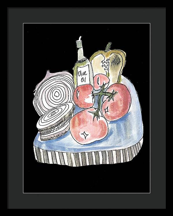 Olive Oil Veg Board Watercolor - Framed Print