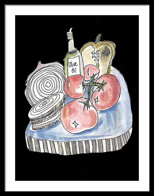 Olive Oil Veg Board Watercolor - Framed Print