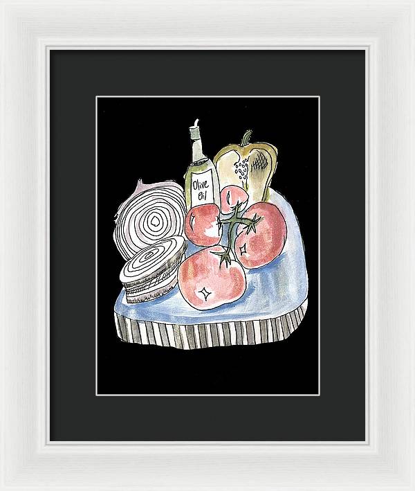 Olive Oil Veg Board Watercolor - Framed Print