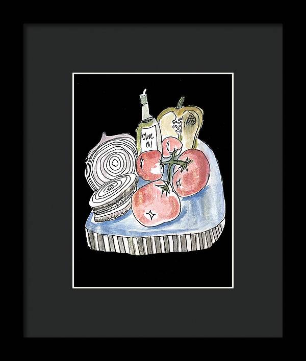 Olive Oil Veg Board Watercolor - Framed Print