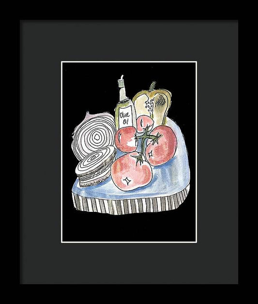 Olive Oil Veg Board Watercolor - Framed Print