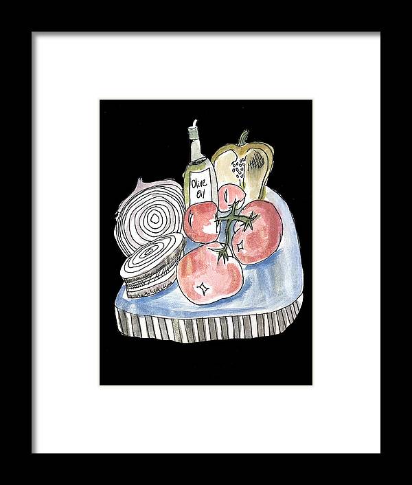 Olive Oil Veg Board Watercolor - Framed Print
