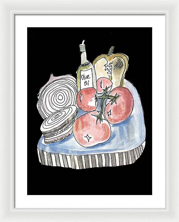 Olive Oil Veg Board Watercolor - Framed Print