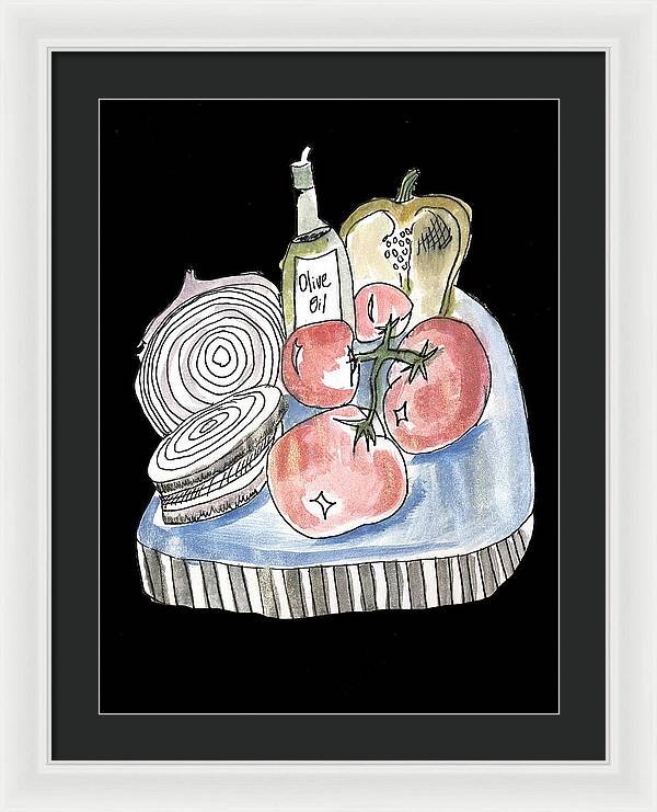 Olive Oil Veg Board Watercolor - Framed Print