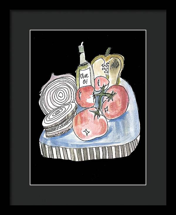 Olive Oil Veg Board Watercolor - Framed Print