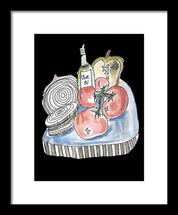 Olive Oil Veg Board Watercolor - Framed Print