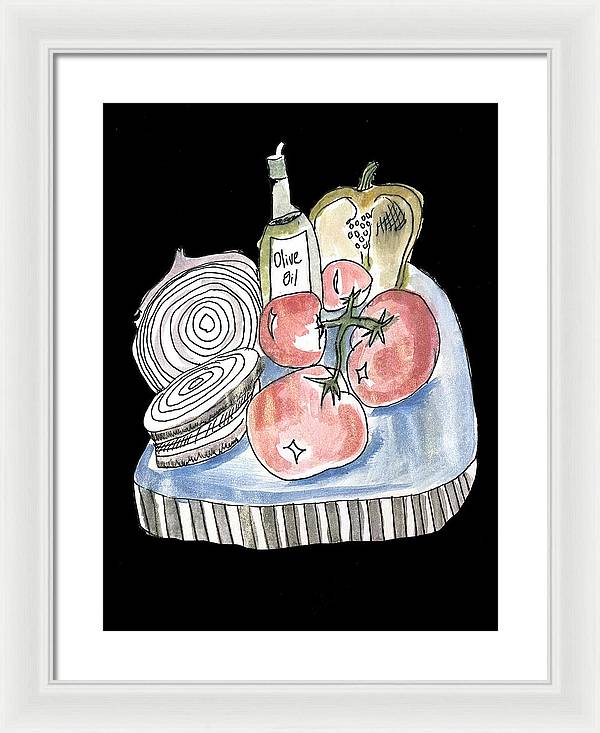 Olive Oil Veg Board Watercolor - Framed Print