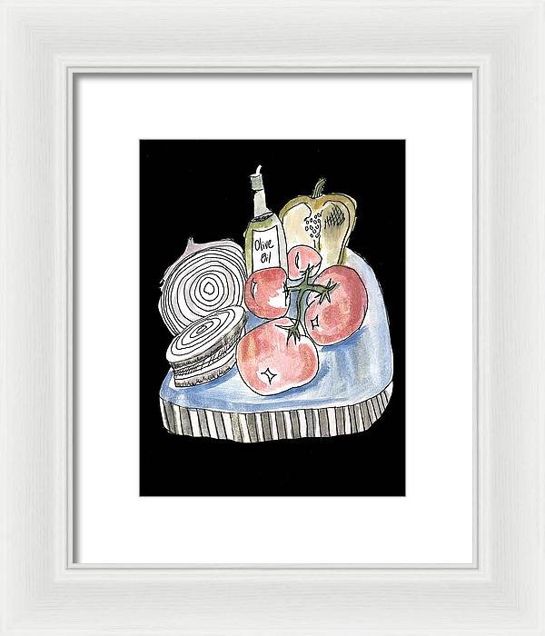 Olive Oil Veg Board Watercolor - Framed Print