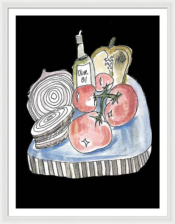 Olive Oil Veg Board Watercolor - Framed Print