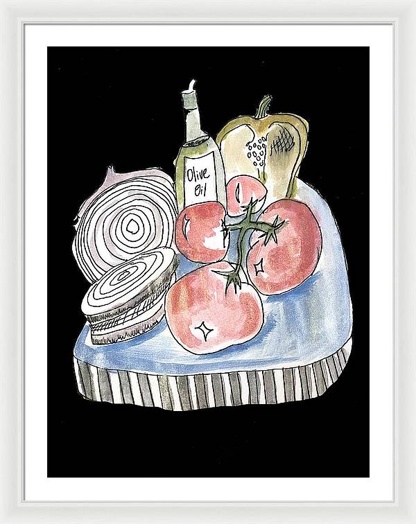 Olive Oil Veg Board Watercolor - Framed Print