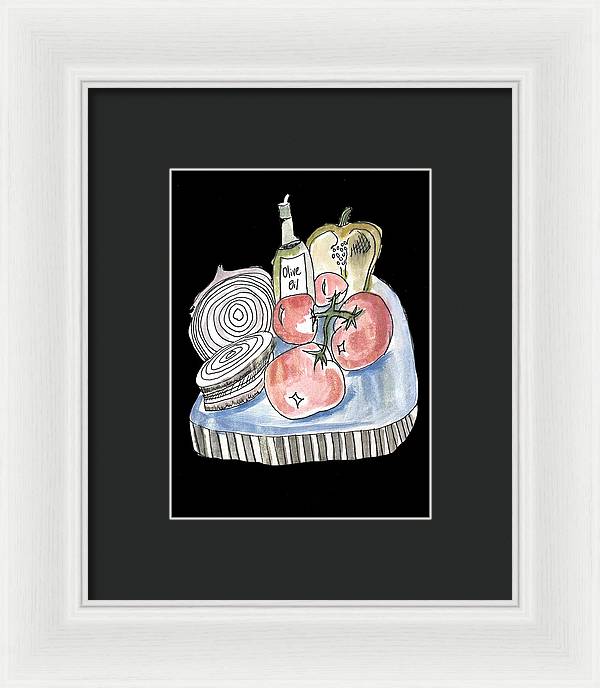 Olive Oil Veg Board Watercolor - Framed Print