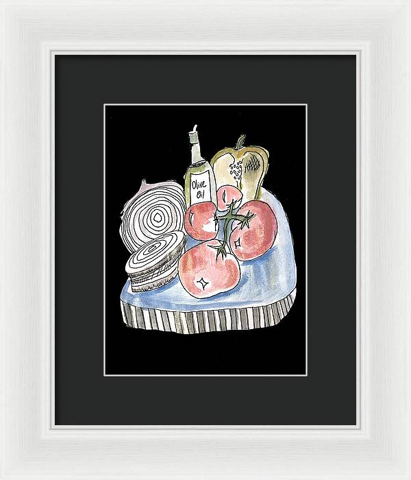 Olive Oil Veg Board Watercolor - Framed Print