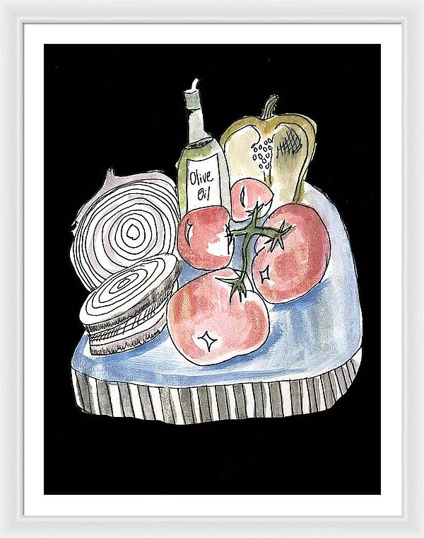 Olive Oil Veg Board Watercolor - Framed Print