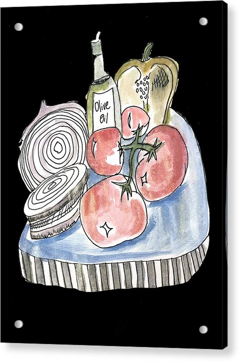 Olive Oil Veg Board Watercolor - Acrylic Print