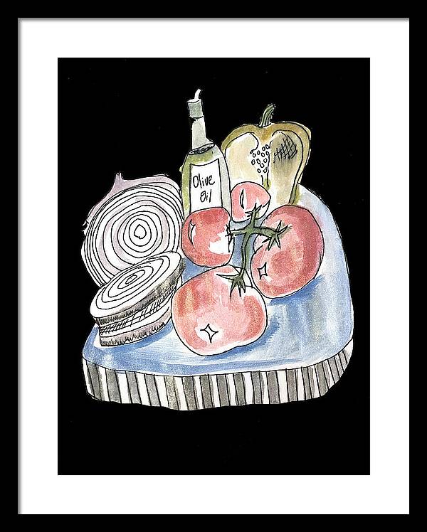 Olive Oil Veg Board Watercolor - Framed Print