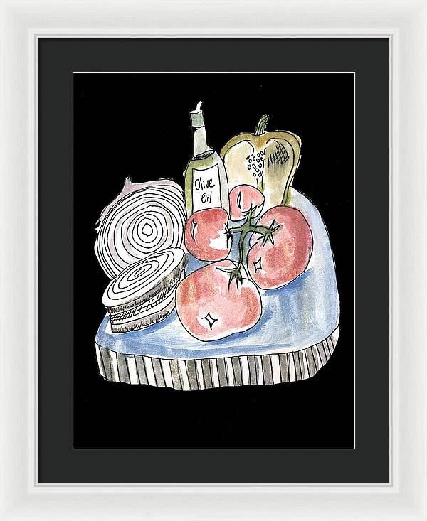 Olive Oil Veg Board Watercolor - Framed Print