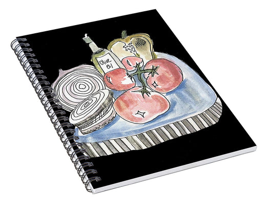 Olive Oil Veg Board Watercolor - Spiral Notebook