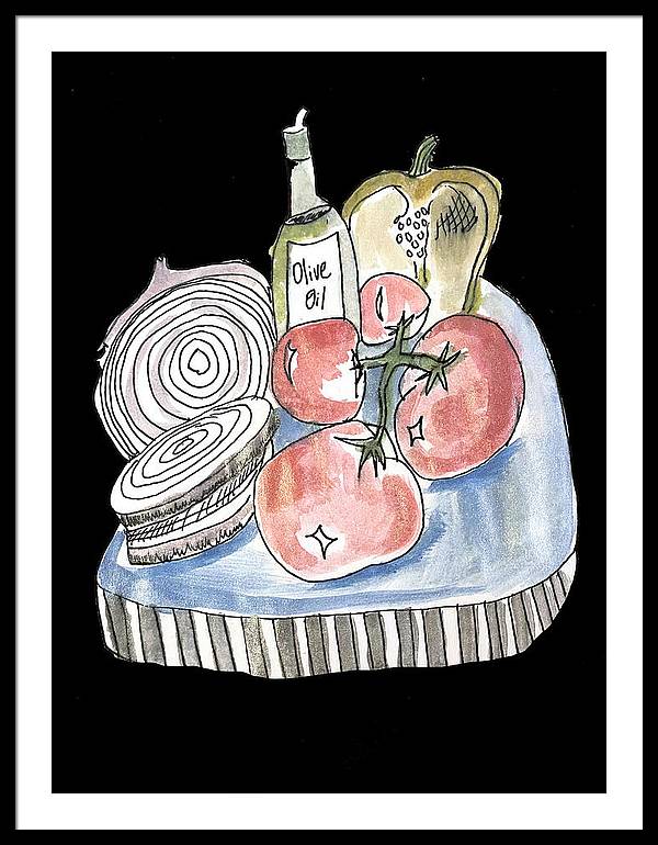 Olive Oil Veg Board Watercolor - Framed Print