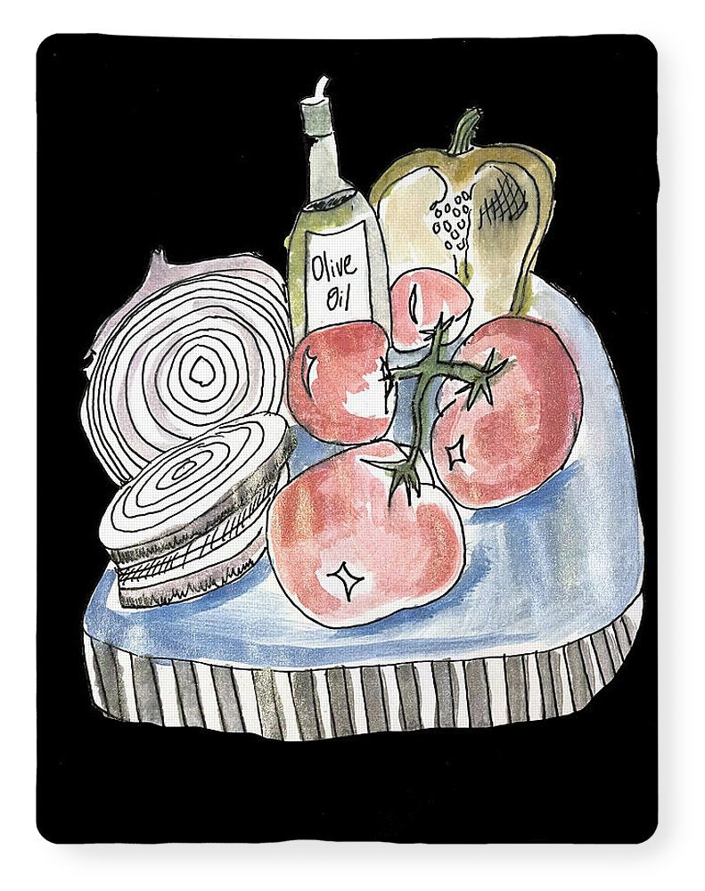 Olive Oil Veg Board Watercolor - Blanket