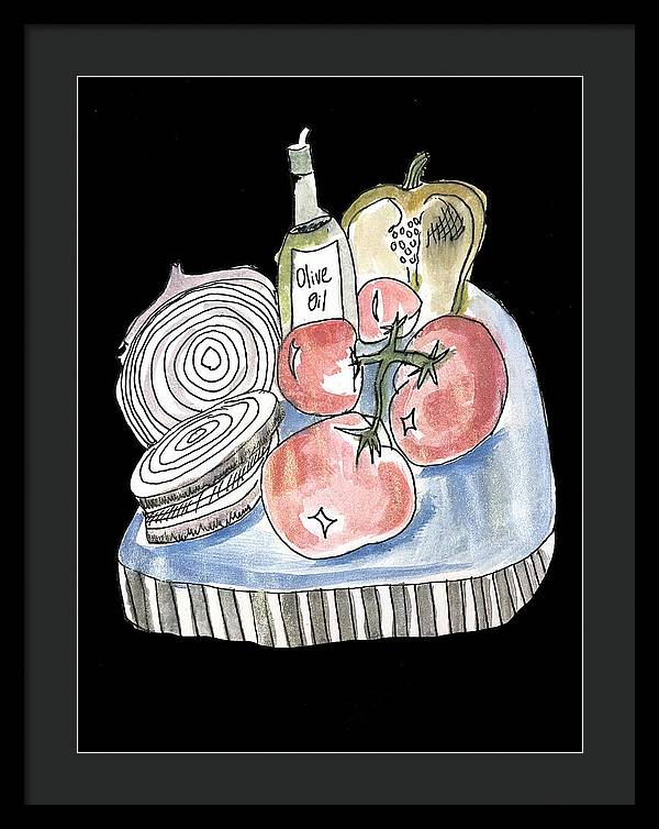 Olive Oil Veg Board Watercolor - Framed Print