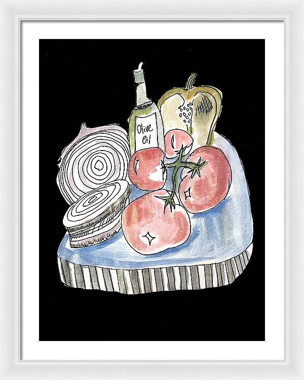 Olive Oil Veg Board Watercolor - Framed Print