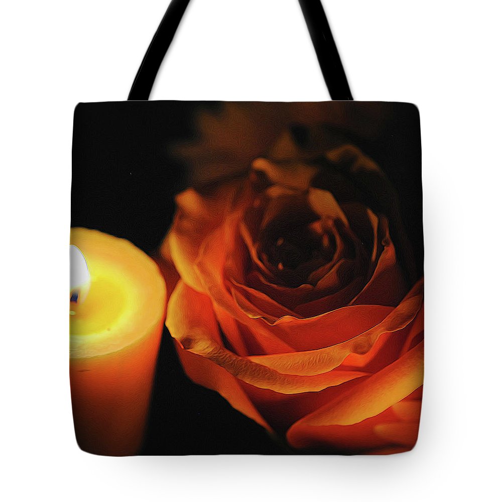 Orange Rose By Candle Light - Tote Bag