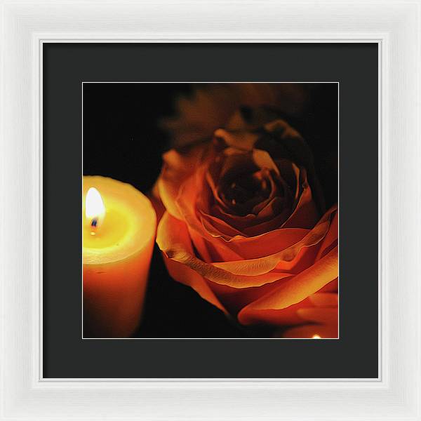 Orange Rose By Candle Light - Framed Print