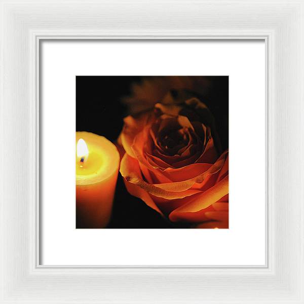Orange Rose By Candle Light - Framed Print