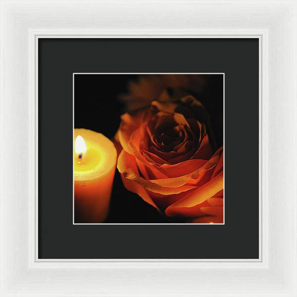 Orange Rose By Candle Light - Framed Print