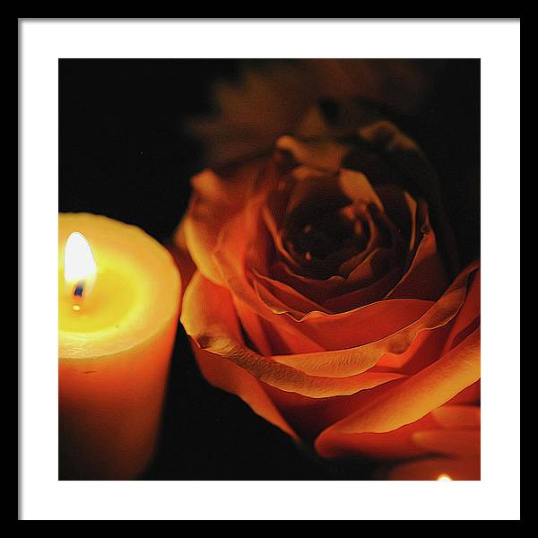 Orange Rose By Candle Light - Framed Print