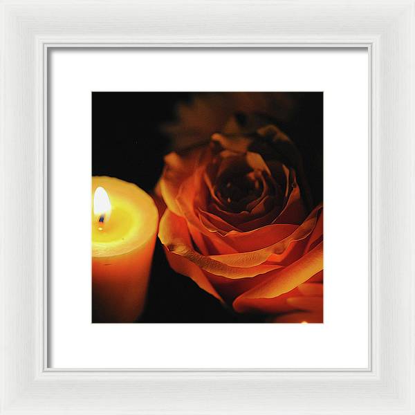 Orange Rose By Candle Light - Framed Print
