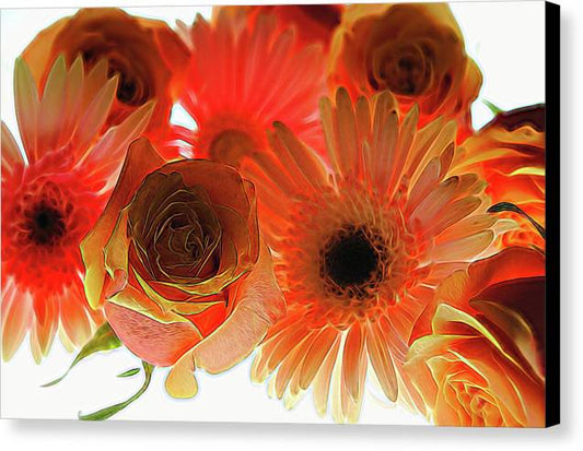 Orange Rose Pink Daisy - Canvas Print
