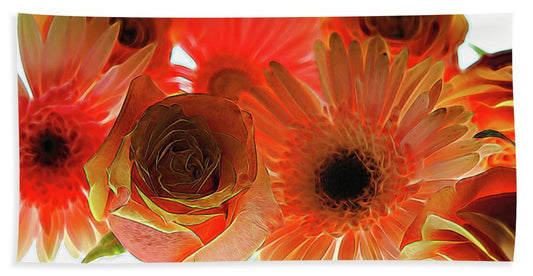 Orange Rose Pink Daisy - Bath Towel