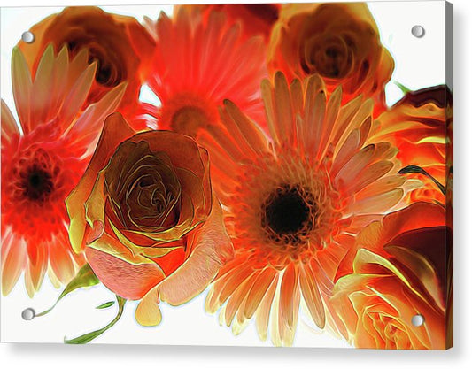 Orange Rose Pink Daisy - Acrylic Print